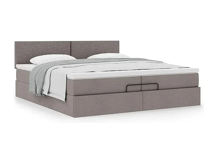 Estructura de cama otomana con colchón tela gris topo 200x200cm