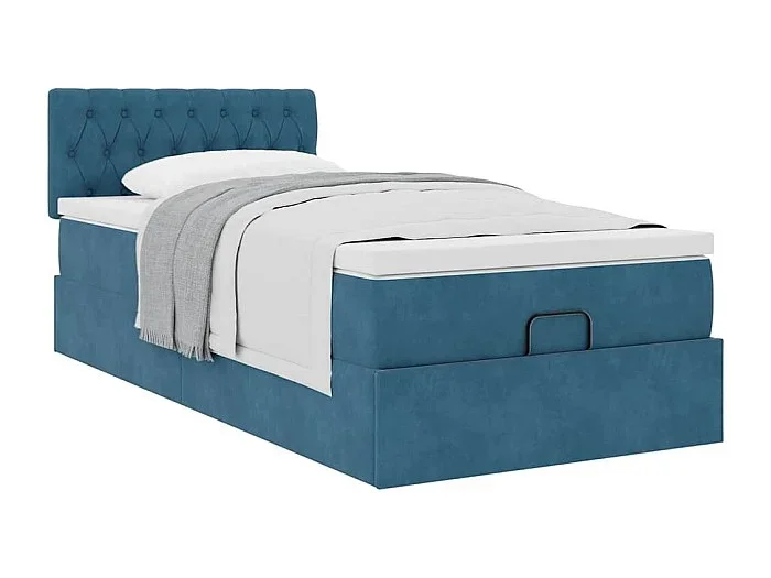 Estructura de cama otomana con colchón terciopelo azul oscuro