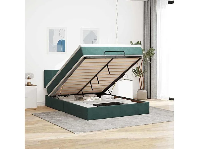 Estructura de cama otomana con colchón verde oscuro 140×200 cm
