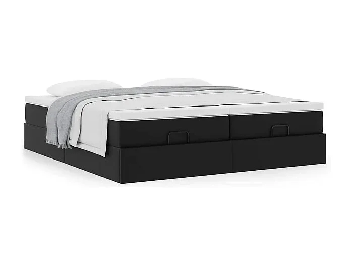 Estructura de cama otomana con colchones cuero sintético negro