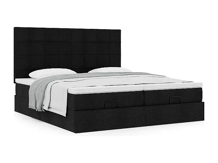 Estructura de cama otomana con colchones tela negra 160×200 cm