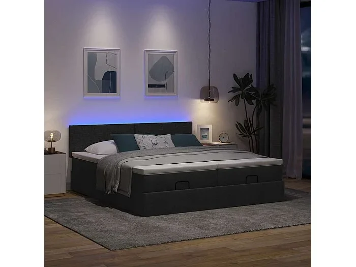 Estructura de cama otomana con colchones tela negra 160×200 cm