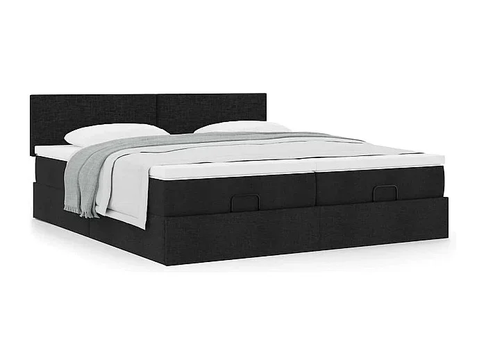 Estructura de cama otomana con colchones tela negra 200x200cm