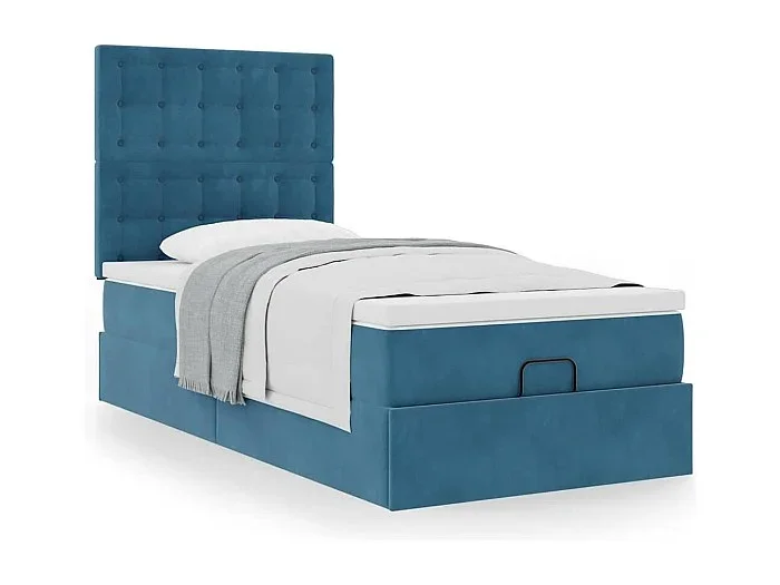 Estructura de cama otomana con colchones terciopelo azul oscuro