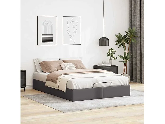 Estructura de cama otomana sin colchón gris 140×190 cm