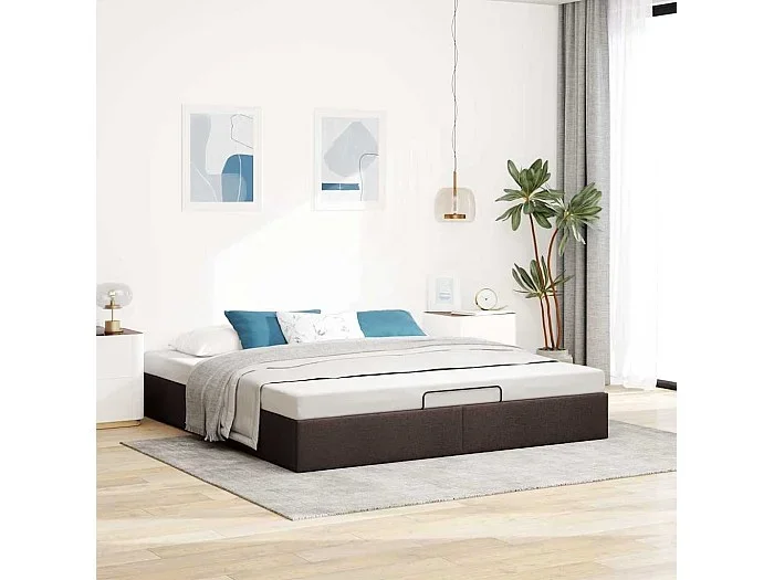 Estructura de cama otomana sin colchón marrón oscuro 200×200 cm