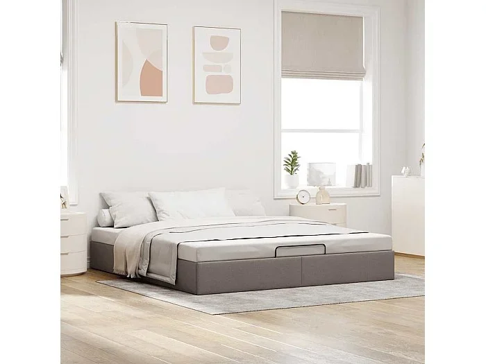 Estructura de cama otomana sin colchón tela gris topo 200x200cm