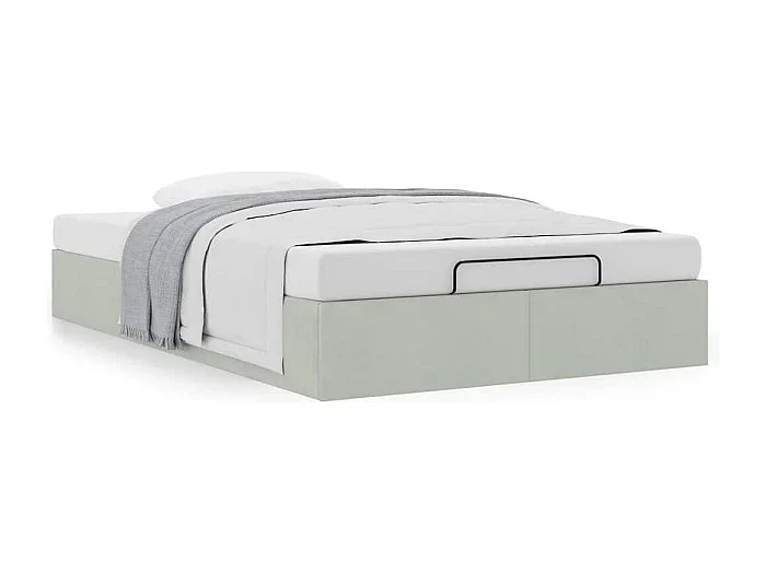 Estructura de cama otomana sin colchón terciopelo gris claro