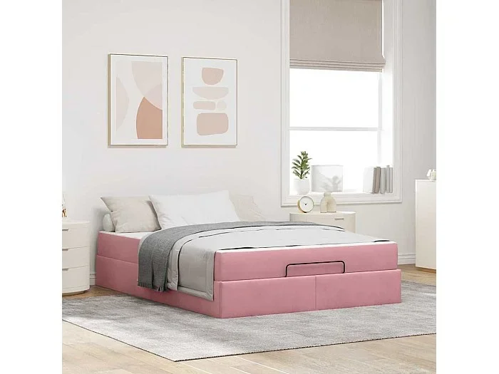 Estructura de cama Rosa 140 x 200 cm Terciopelo