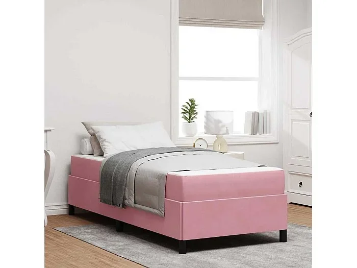 Estructura de cama Rosa y blanco 100 x 200 cm Terciopelo