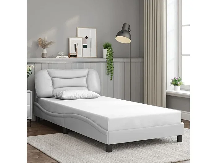 Estructura de cama sin colchón cuero sintético blanco 100x200cm