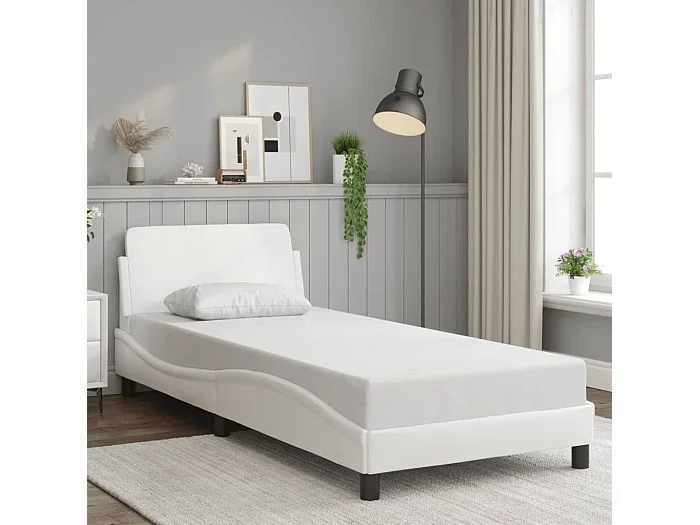 Estructura de cama sin colchón cuero sintético blanco 90×200 cm