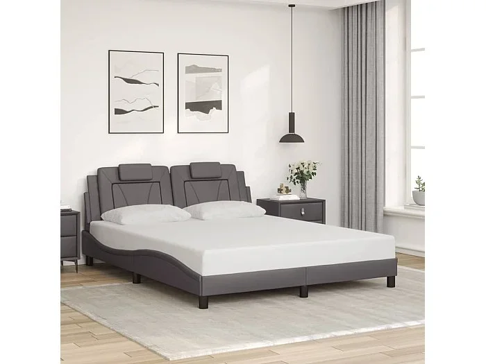 Estructura de cama sin colchón cuero sintético gris 160×200 cm