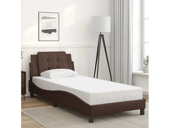 Estructura de cama sin colchón cuero sintético marrón 100x200cm