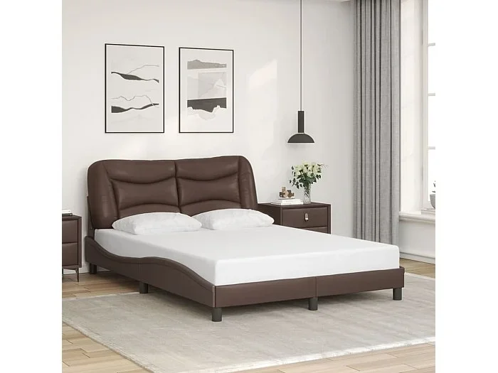 Estructura de cama sin colchón cuero sintético marrón 120x200cm