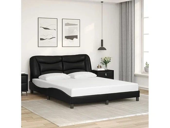 Estructura de cama sin colchón cuero sintético negro 160×200 cm