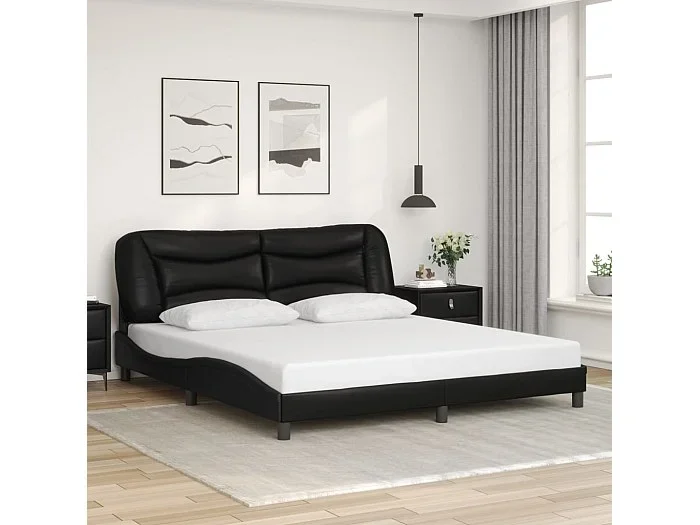Estructura de cama sin colchón cuero sintético negro 180×200 cm