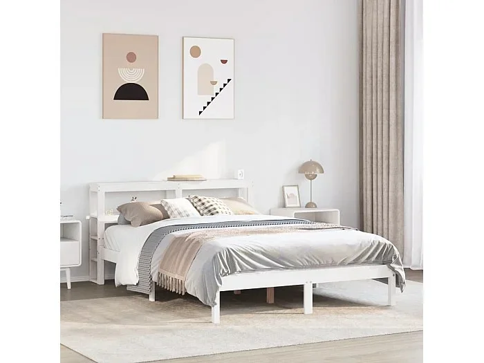 Estructura de cama sin colchón madera de pino blanca 120×200 cm