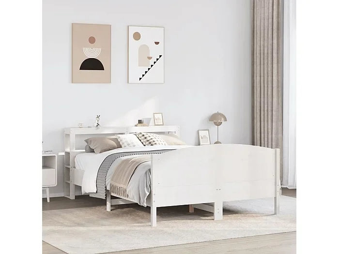 Estructura de cama sin colchón madera de pino blanca 120×200 cm