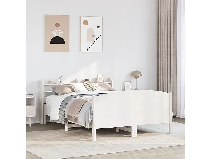 Estructura de cama sin colchón madera de pino blanca 140×190 cm