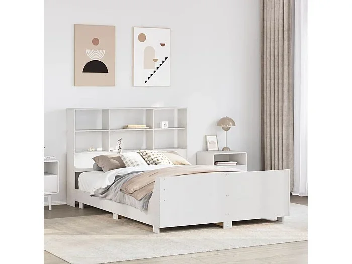 Estructura de cama sin colchón madera de pino blanca 140×190 cm