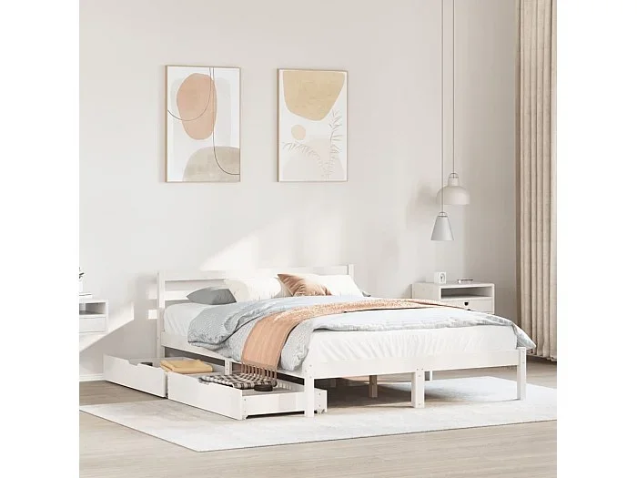 Estructura de cama sin colchón madera de pino blanca 140×200 cm