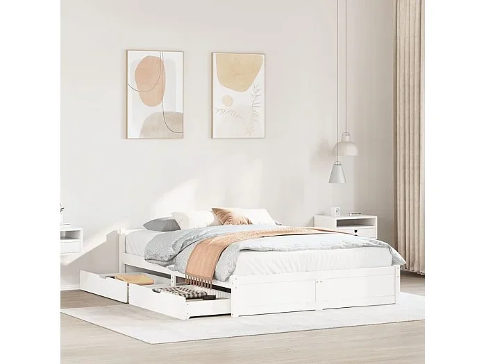 Estructura de cama sin colchón madera de pino blanca 140×200 cm