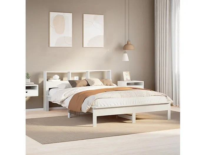 Estructura de cama sin colchón madera de pino blanca 140×200 cm