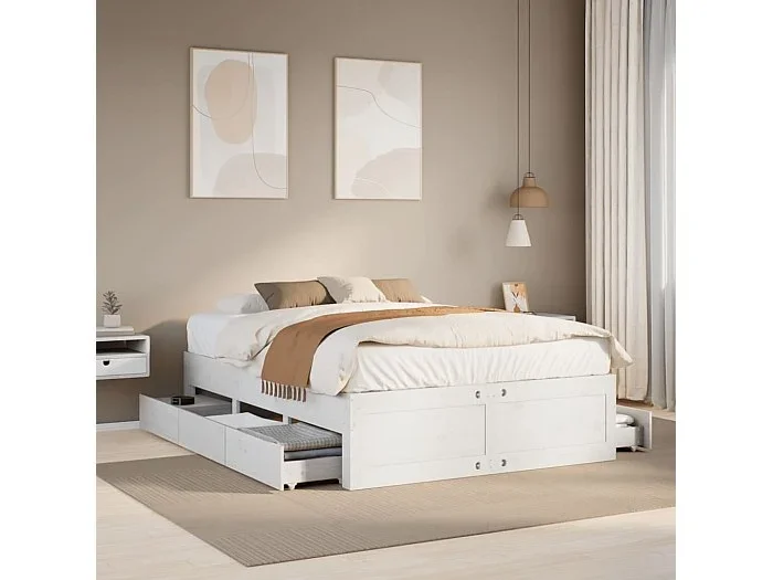Estructura de cama sin colchón madera de pino blanca 140×200 cm