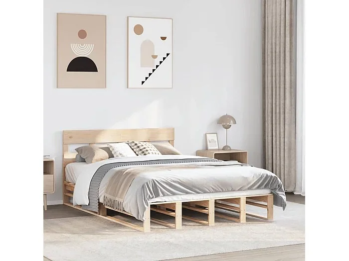 Estructura de cama sin colchón madera de pino blanca 140×200 cm