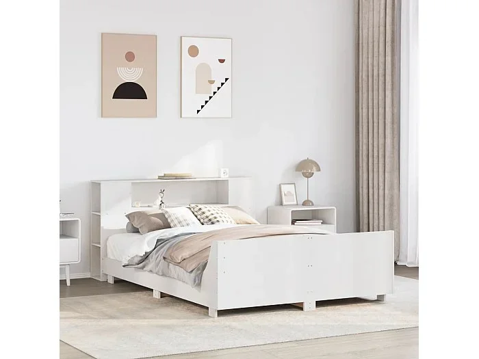 Estructura de cama sin colchón madera de pino blanca 150×200 cm