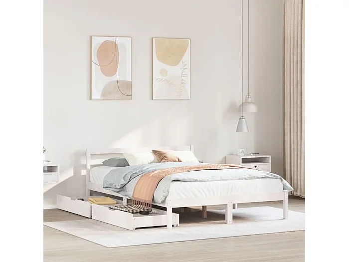 Estructura de cama sin colchón madera de pino blanca 150×200 cm
