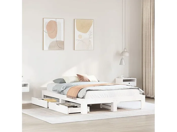 Estructura de cama sin colchón madera de pino blanca 150×200 cm