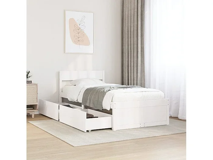 Estructura de cama sin colchón madera de pino blanca 90×200 cm