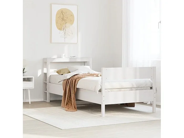Estructura de cama sin colchón madera de pino blanca 90×200 cm