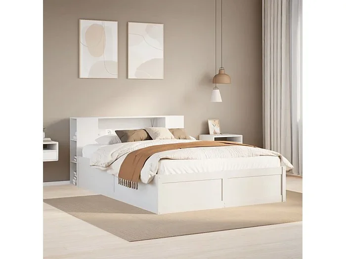 Estructura de cama sin colchón madera de pino blanco 135×190 cm