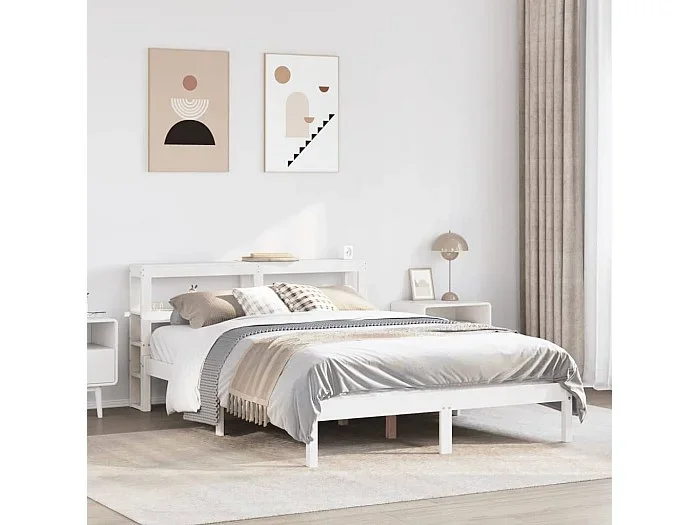 Estructura de cama sin colchón madera de pino blanco 135×190 cm