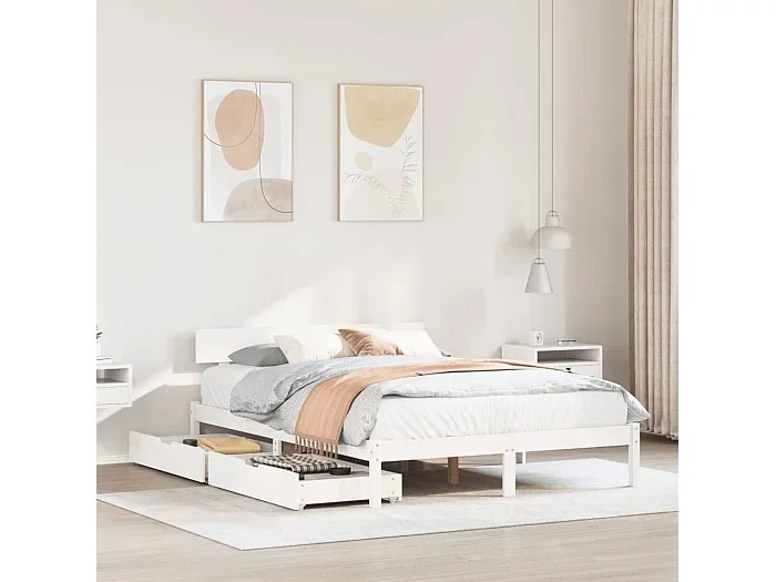 Estructura de cama sin colchón madera de pino blanco 135×190 cm