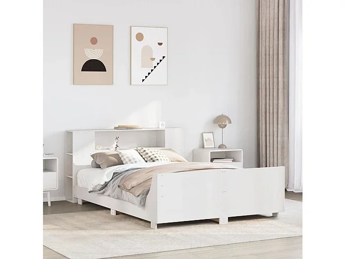 Estructura de cama sin colchón madera de pino blanco 135×190 cm