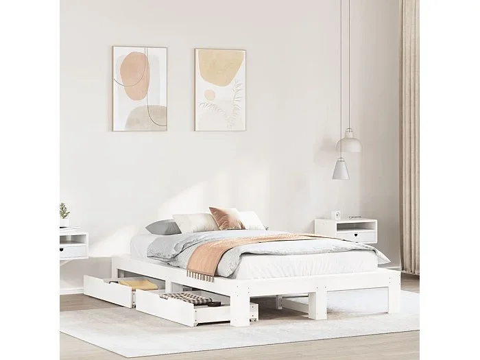 Estructura de cama sin colchón madera de pino blanco 135×190 cm