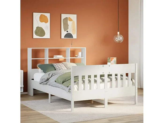 Estructura de cama sin colchón madera maciza blanca 120×190 cm