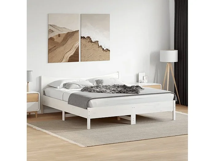 Estructura de cama sin colchón madera maciza blanca 200×200 cm