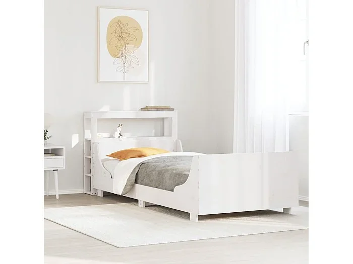 Estructura de cama sin colchón madera maciza blanca 75×190 cm