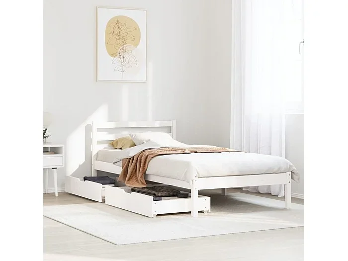 Estructura de cama sin colchón madera maciza blanca 75×190 cm