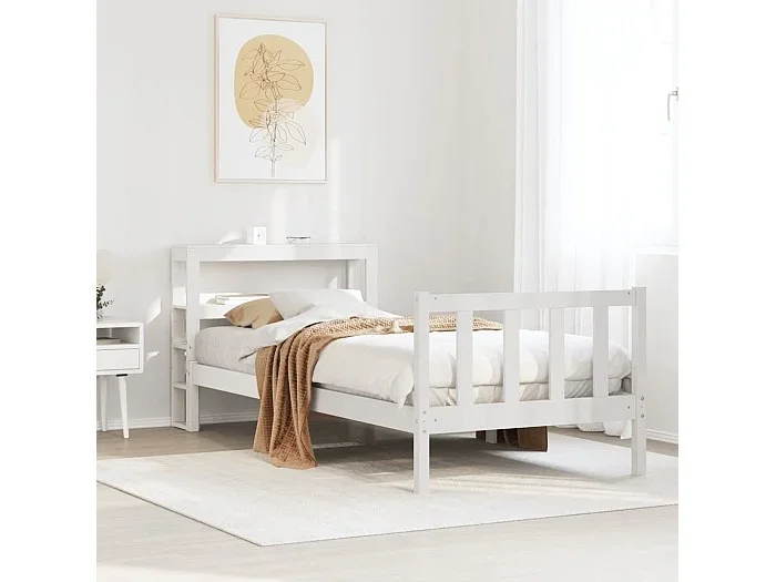 Estructura de cama sin colchón madera maciza blanca 90×190 cm