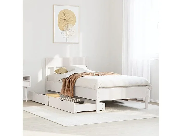 Estructura de cama sin colchón madera maciza blanca 90×190 cm