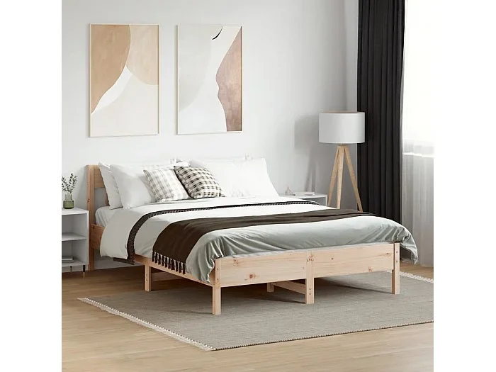 Estructura de cama sin colchón madera maciza de pino 160×200 cm