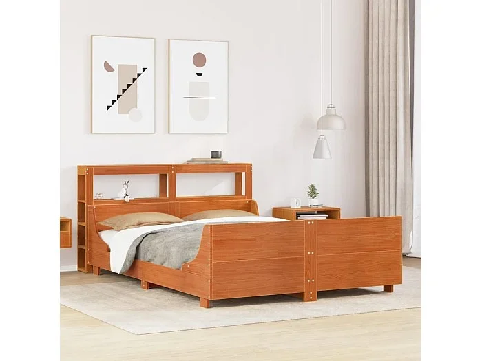 Estructura de cama sin colchón madera maciza marrón 135×190 cm