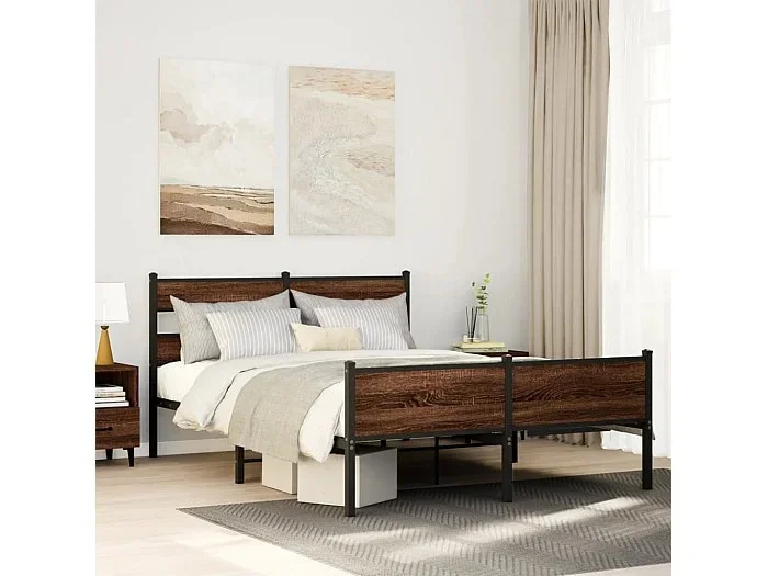 Estructura de cama sin colchón madera marrón roble 150×200 cm