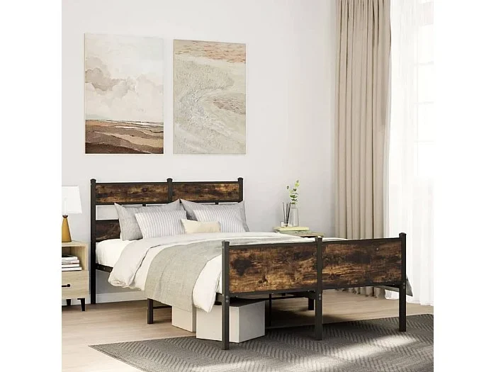 Estructura de cama sin colchón madera roble ahumado 120×190 cm